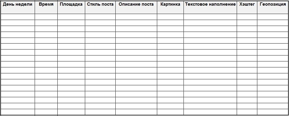 Шаблон контент-плана